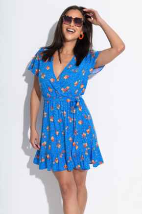 Woven EcoVero™ Tiered Wrap Dress - Blue Floral