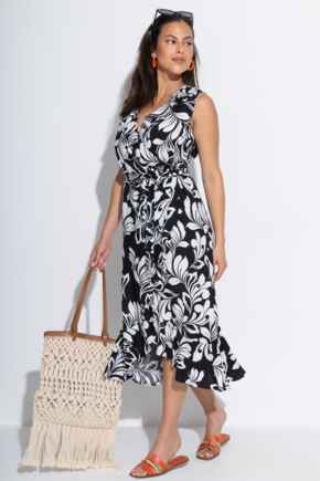 LENZING™ ECOVERO™ Viscose Midaxi Wrap Beach Dress - Black/White