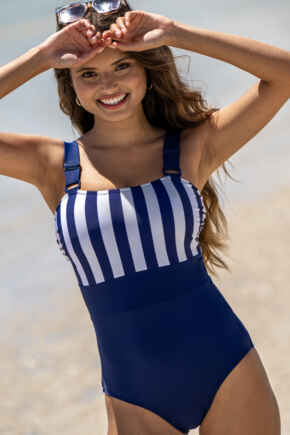 Palm Springs Colour Block Tummy Control Swimsuit - Navy/White