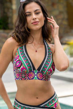 Maldives Non-Wired Longline Removable Cup Halter Top - Multi