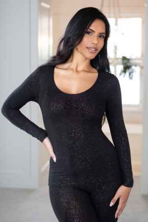 Second Skin Thermal Long Sleeve Top - Glitter Black