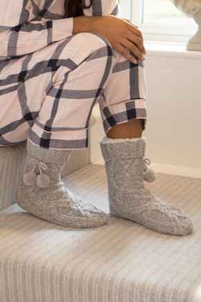 Cosy Cable Knit Lined Slipper Sock - Grey