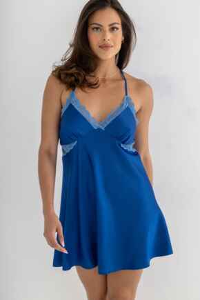 Dusk Satin Lace Chemise - True Blue/Mist