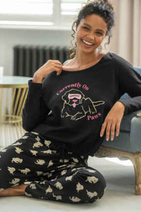 Jersey Cotton Dog Pyjama Set - Black