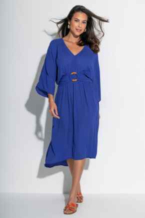Crinkle O-Ring Midi Beach Kaftan - Ultramarine