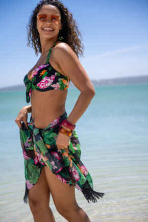 Chiffon Multiway Beach Sarong - Black/Green/Pink