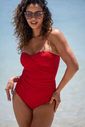 Santa Monica Strapless Tummy Control Swimsuit - Red