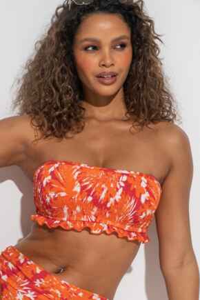 Free Spirit Strapless Underwired Bikini Top - Orange Tropical