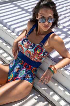 Palm Springs Colour Block Tummy Control Swimsuit - Navy/Aqua