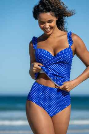 Sicily Lightly Padded Underwired Tankini Top - Blue/White