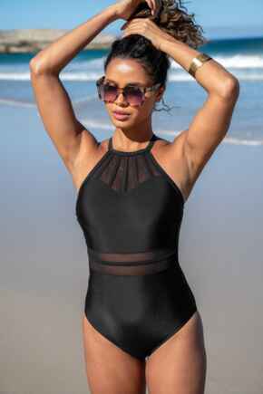 Beach Bound High Neck Swimsuit - Black