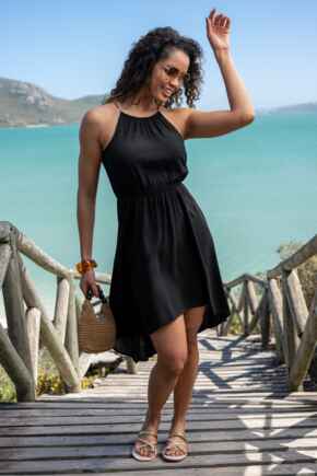 Amber Gold Chain High Neck Beach Dress - Black