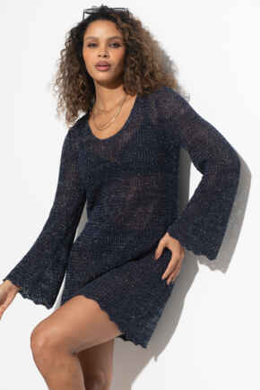 Crochet Short Dress - Navy/Silver