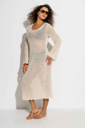 Crochet Maxi Dress - Cream-Gold