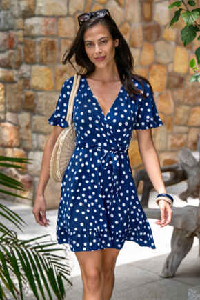 Birdie Stretch Viscose Jersey Wrap Front Dress - Navy/White