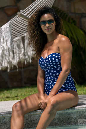 Santa Monica Strapless Tummy Control Swimsuit - Navy/White