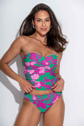 Santa Monica Non-Wired Strapless Tankini Top - Green Pink Flower
