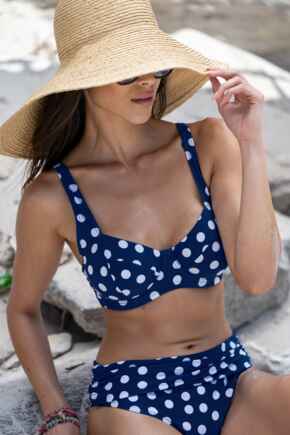Santa Monica Side Support Non-Padded Underwired Bikini Top - Navy/White
