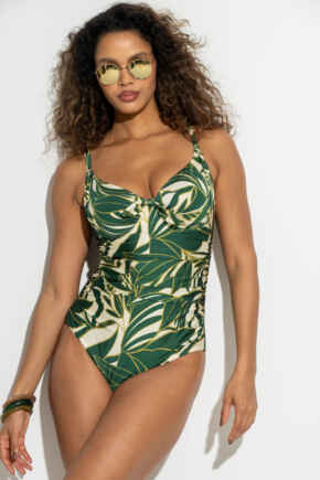 St Kitts Underwired Non-Padded Swimsuit - Ivory/Green Tropical
