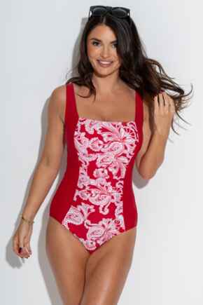 Santa Barbara Petite Ruched Tummy Control Swimsuit  - Red/White