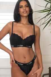 Logo Padded Balconette Push-Up Underwired Bra - Black