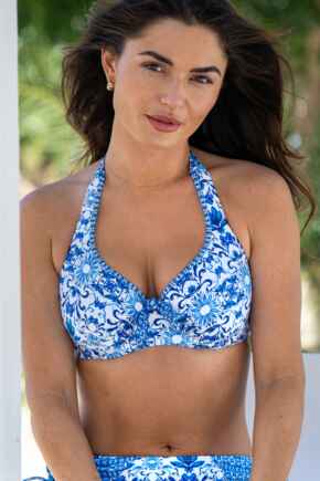 St Lucia Halter Underwired Non-Padded Top - White/Blue