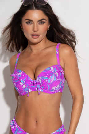 Ocean Breeze Padded Underwired Frill Bikini Top  - Ultraviolet/White