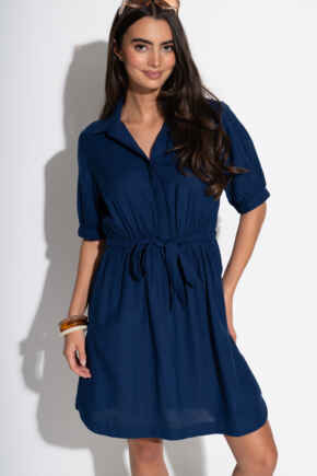 Blair Half Placket Channel Waist Shirt Dress - Navy