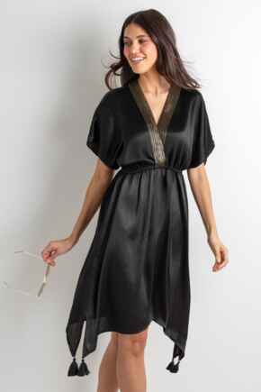 Sequin Placket Kaftan - Black