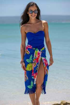 Fringe Trim Crinkle Multiway Sarong - Ultramarine-Pink
