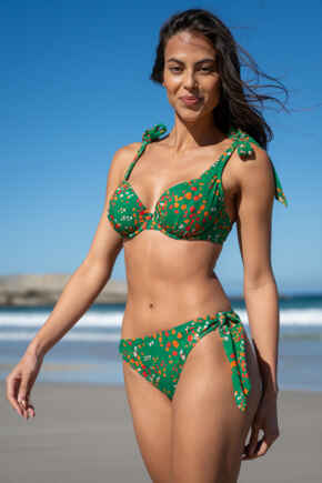 Rosa Cove Tie Side Bikini Brief  - Green Ditsy