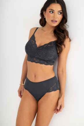 Love To Lounge Lace and Modal Rib Midi Brief - Slate