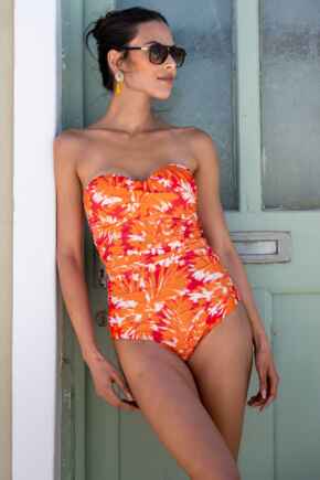 Santa Monica Strapless Tummy Control Swimsuit - Orange Tropical