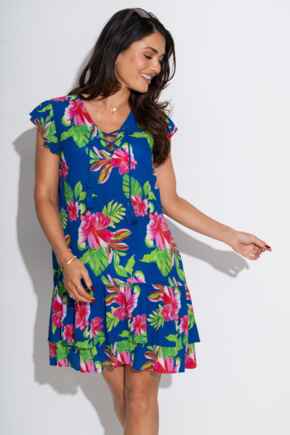 Gracie Crinkle Frill Swing Beach Dress - Ultramarine-Pink