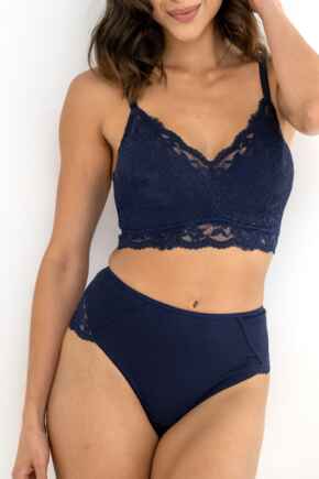 Love To Lounge Lace and Modal Rib Lightly Padded Non-Wired Bra B-G - Navy