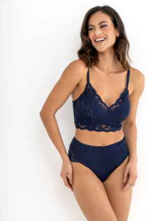 Love To Lounge Lace and Modal Rib Midi Brief - Navy