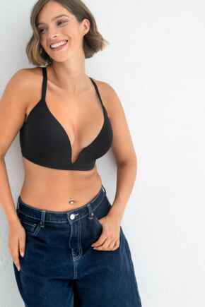 Definitions U Wire Plunge Low Back Push-Up Bra - Black