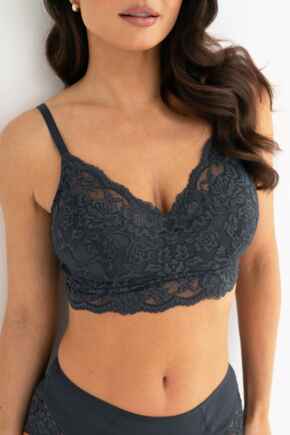 Love To Lounge Lace and Modal Rib Non-Wired Bra B-G - Slate