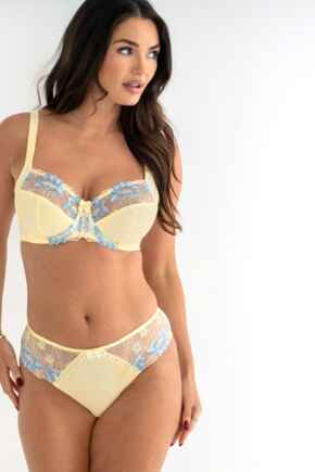 Sofia Embroidered Lace Bikini Brief - Soft Lemon/Blue