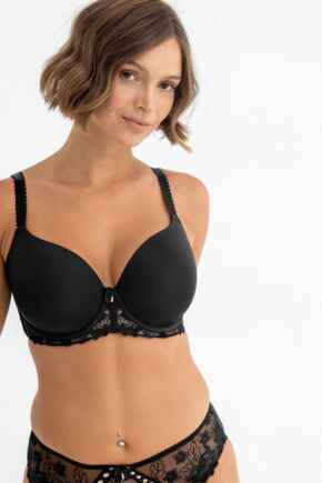 Sofia Embroidered Full Coverage Lightly Padded T-Shirt Bra - Black