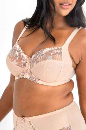 Sofia Lace Embroidered Side Support Bra D-J - Latte