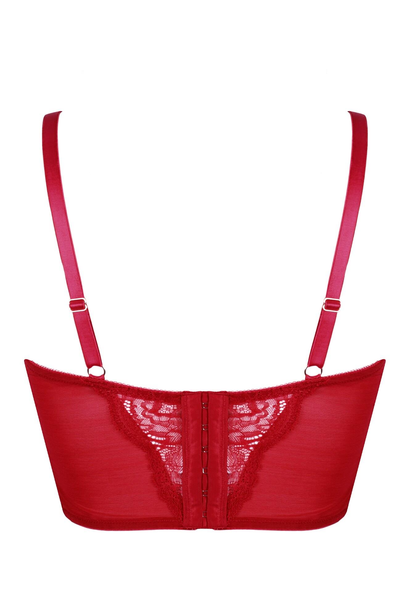 Sensation Lightly Padded Underwired Longline Bra | Red | Lace | Pour Moi