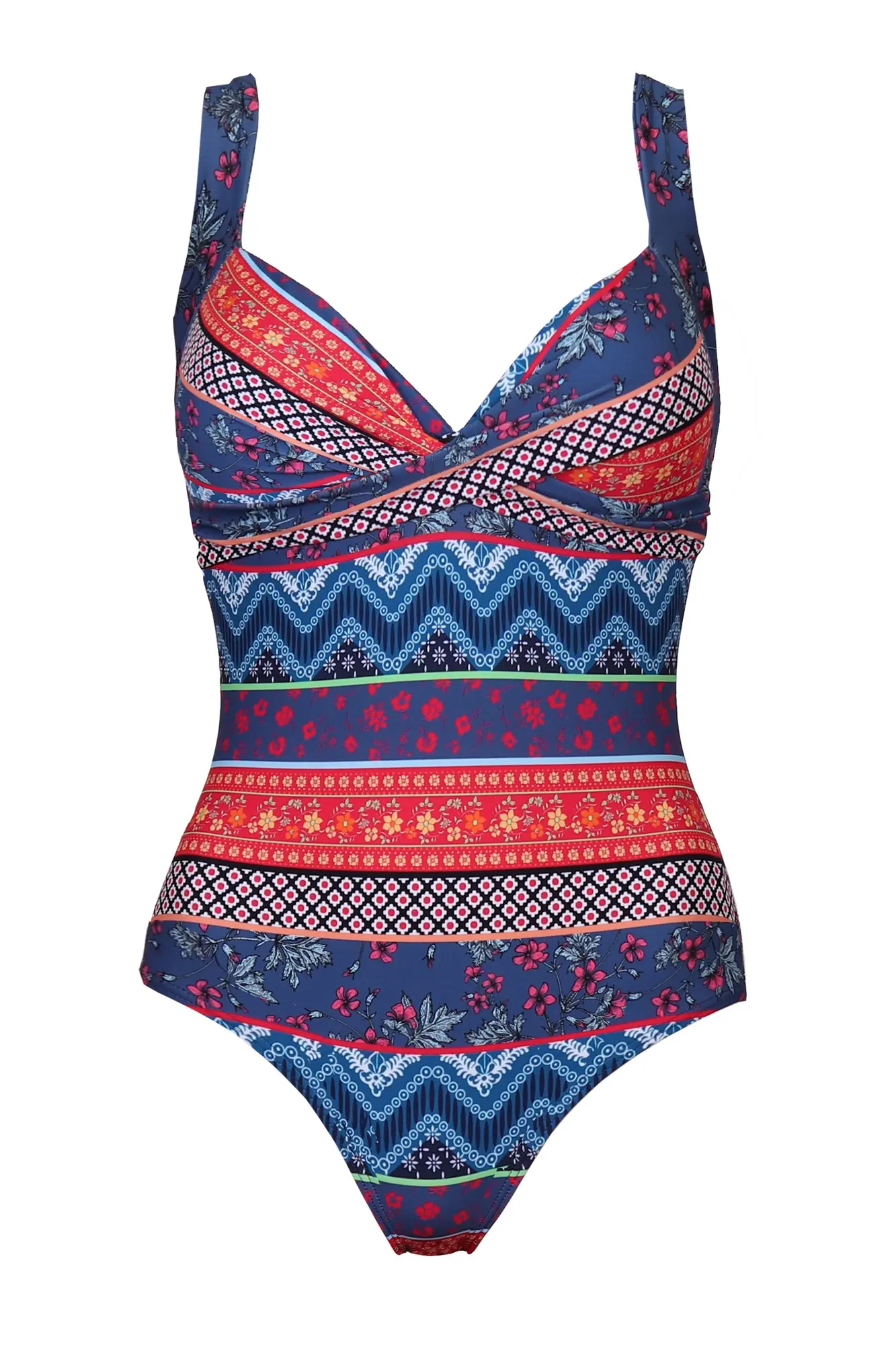 Soleil Twist Front Lightly Padded Non Wired Control Swimsuit | Multi ...