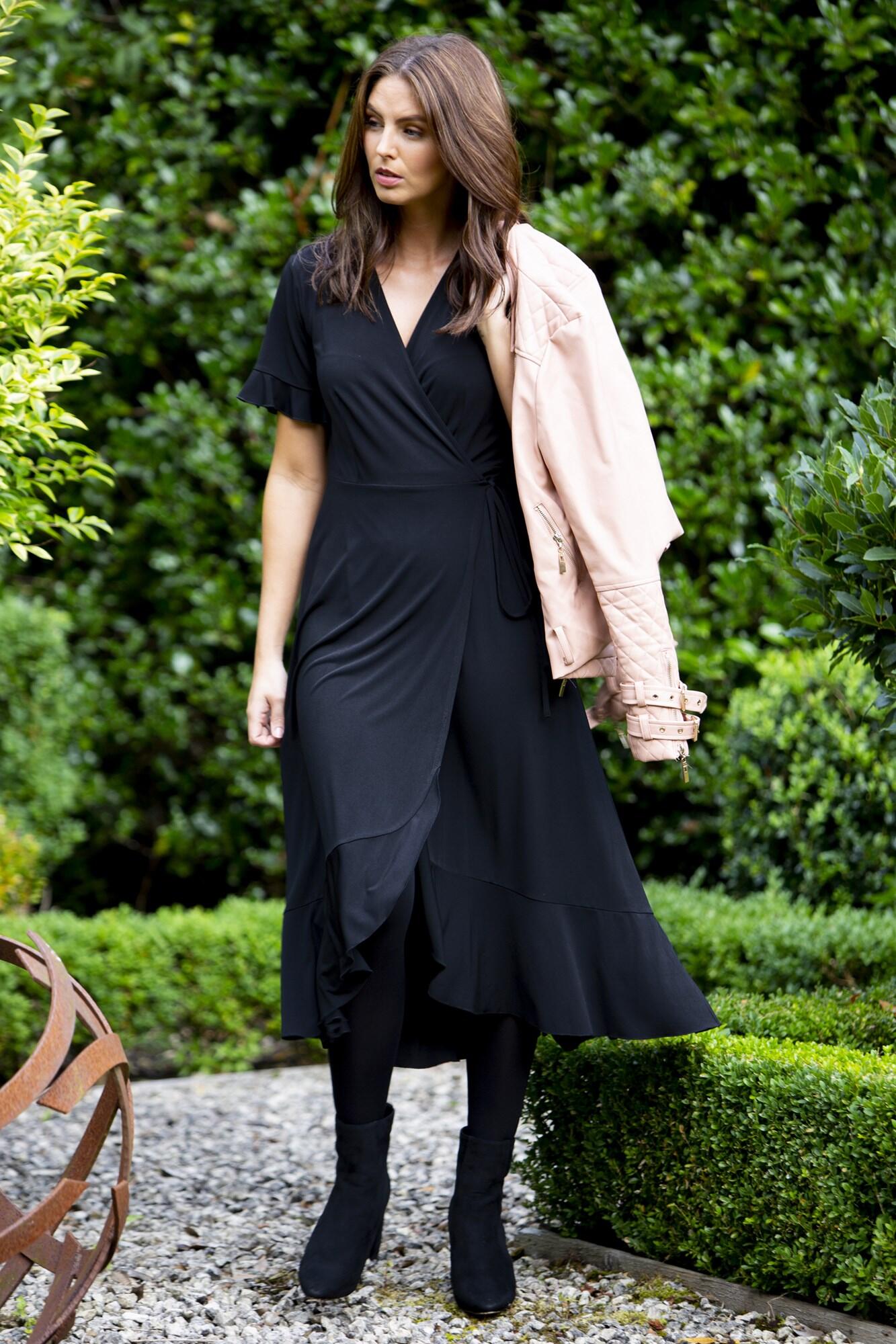 pour moi slinky jersey tie sleeve tea dress