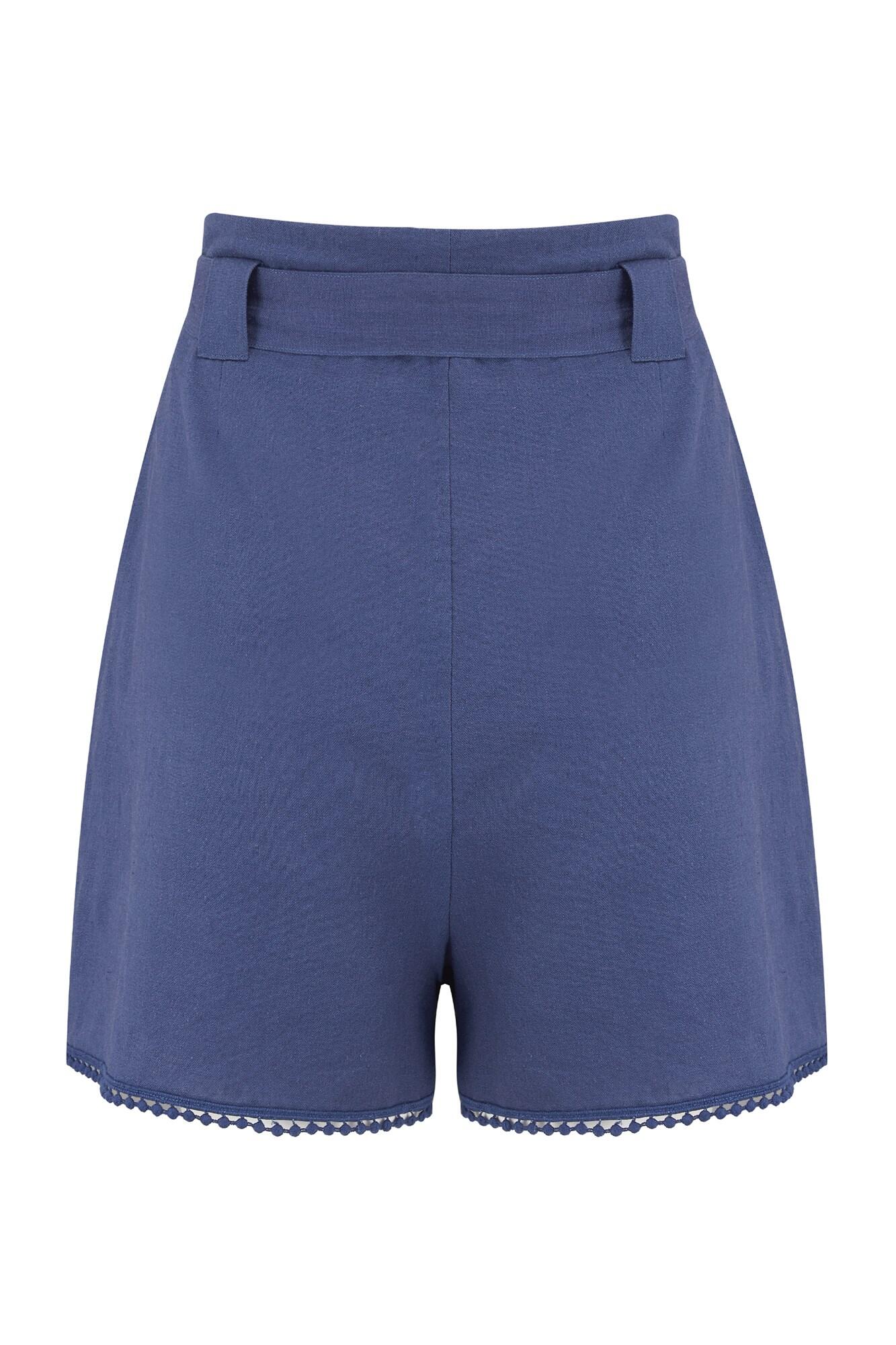 Linen Blend Tie Waist Shorts Navy Pour Moi
