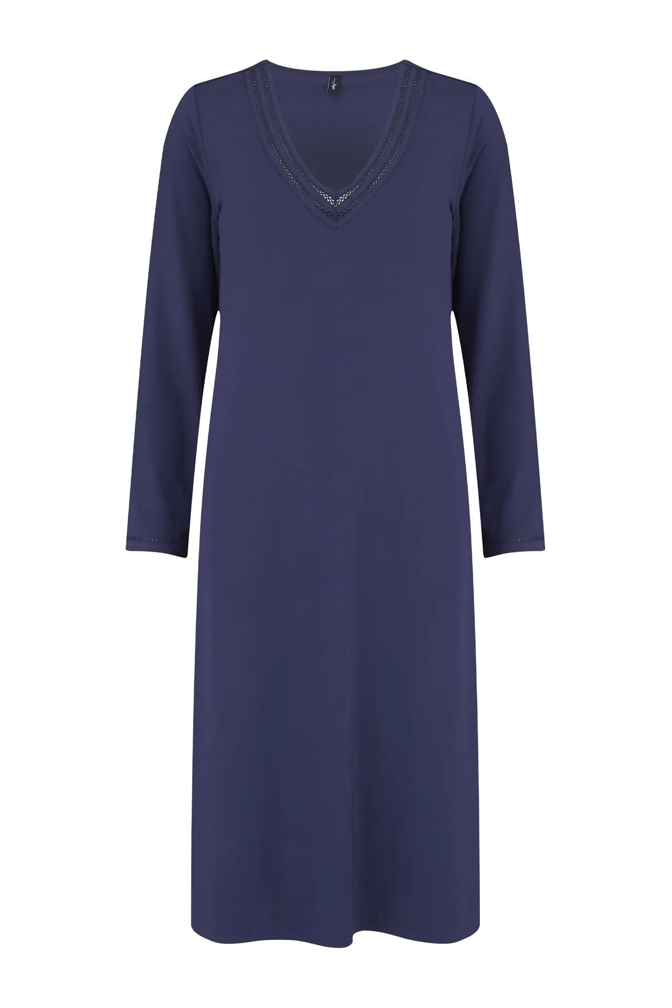 Modal Jersey Long Sleeve V Neck Secret Support Nightdress | Navy | Pour Moi