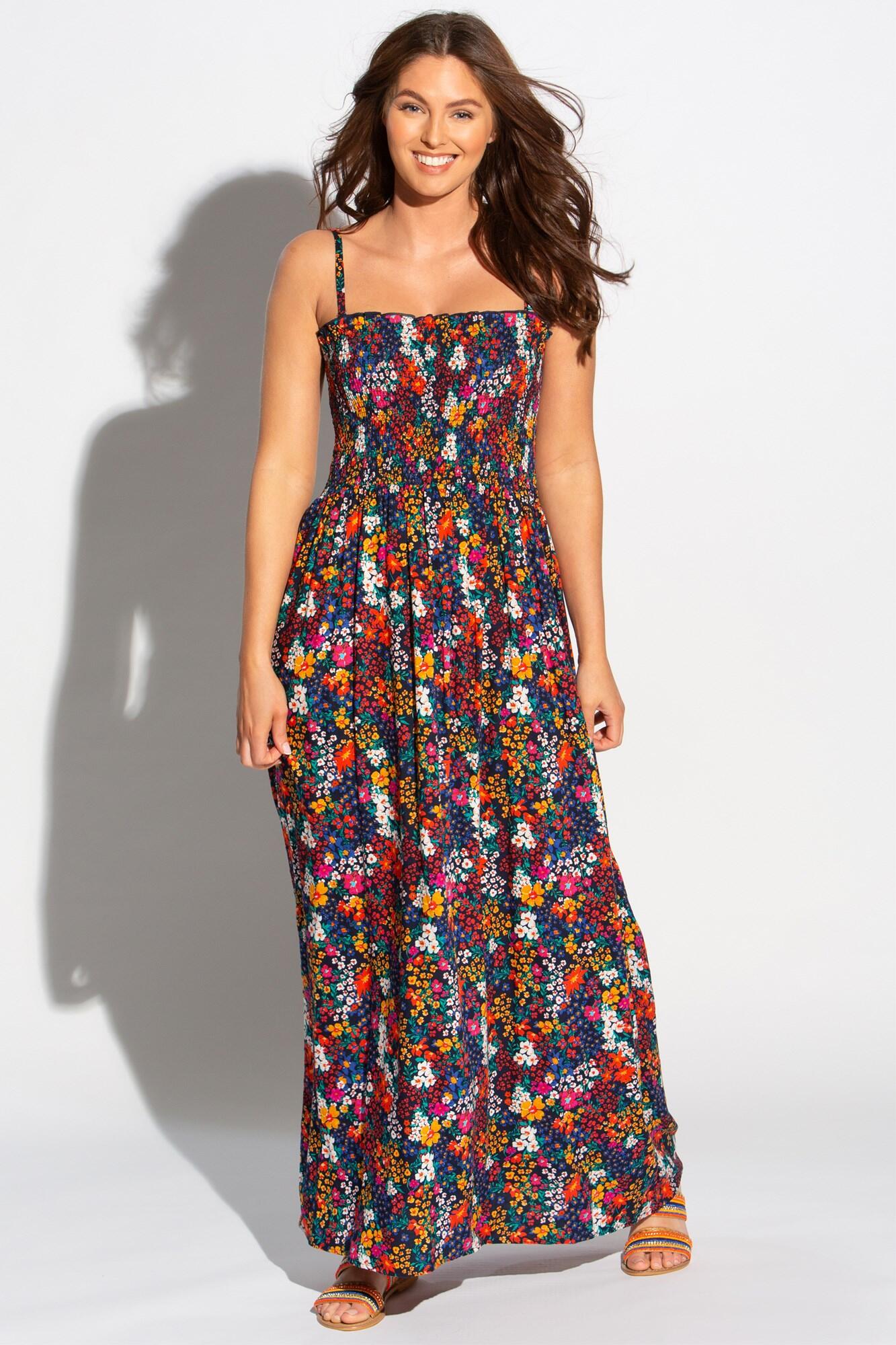 Removable Straps Shirred Bodice Maxi Dress Navy Floral Pour Moi