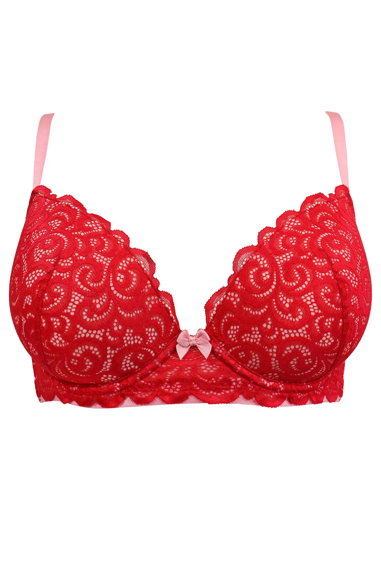 Romance Moulded Padded Push Up Plunge Bra in Red/Pink | Pour Moi Clothing