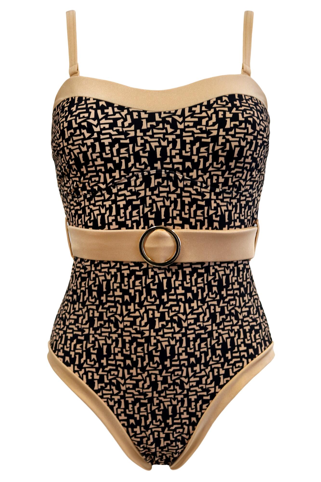 Casablanca Removable Straps Belted Control Swimsui in Black/Gold | Pour ...