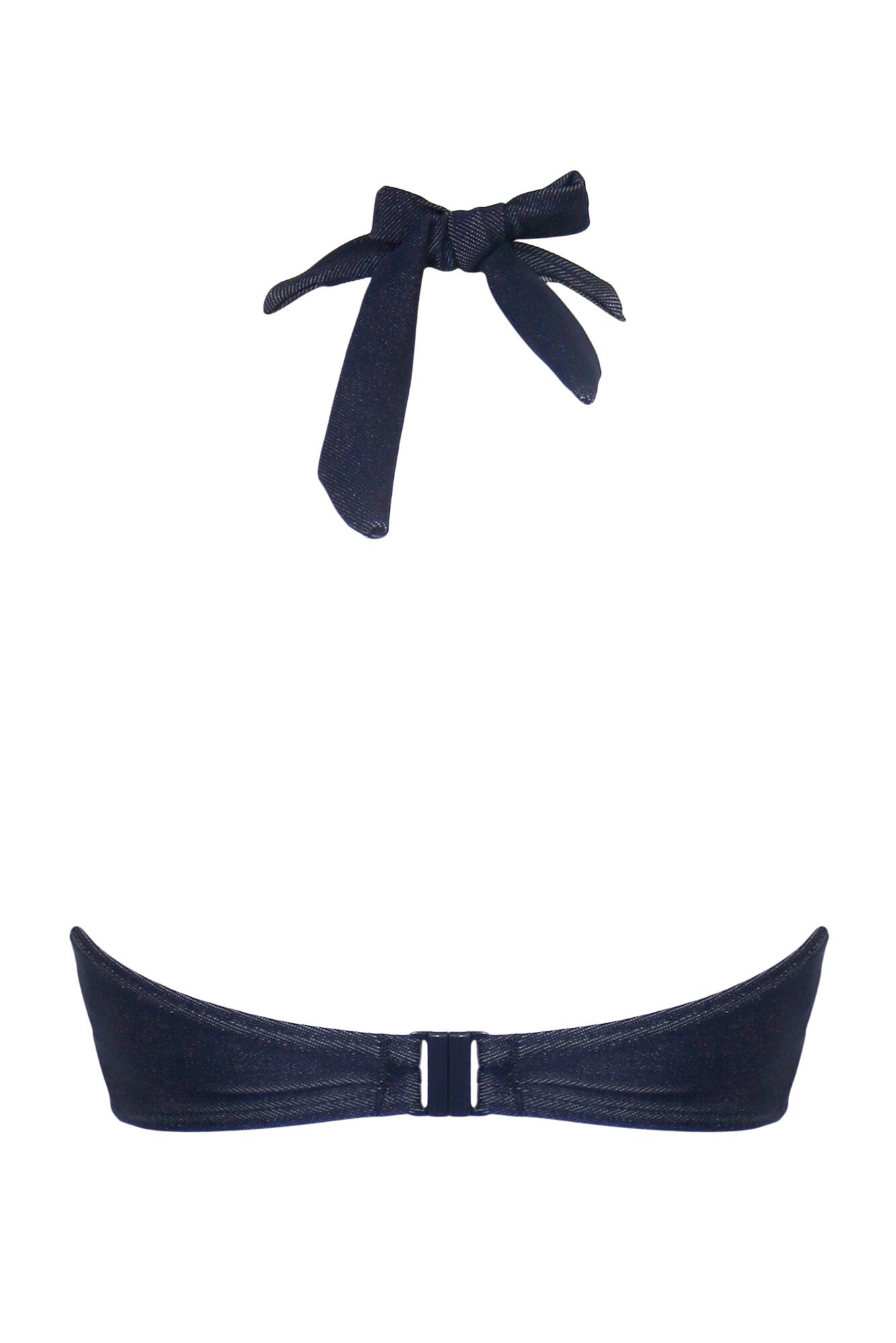 Adelaide Denim Underwired Lace Up Longline Top Blue Pour Moi Clothing